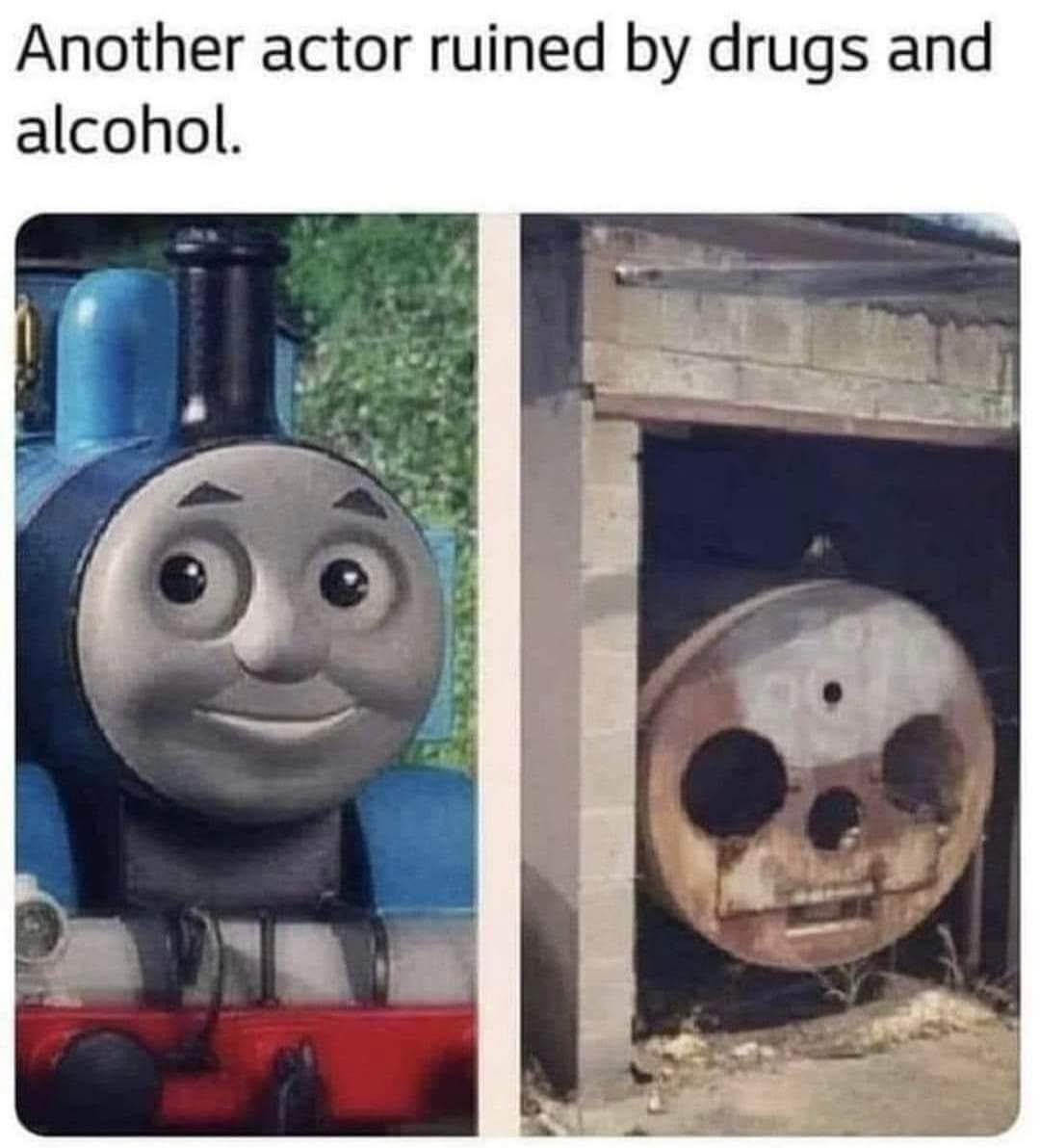 Chaotic Meh meme titled “Another Actor Ruined by Drugs and Alcohol.”