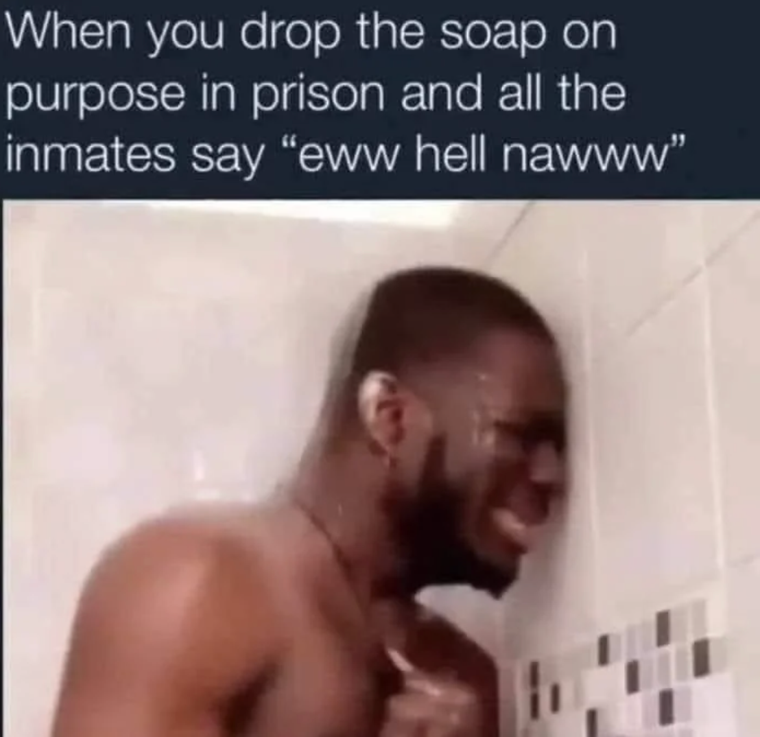 Chaotic Meh meme titled “Dropped the Soap on Purpose.”