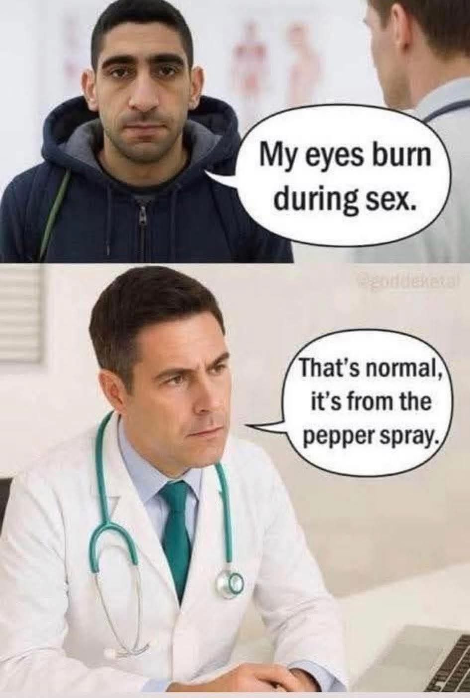 Chaotic Meh meme titled “My Eyes Burn During Sex.”