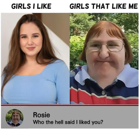 Chaotic Meh meme titled “Girls I Like vs Girls That Like Me.”