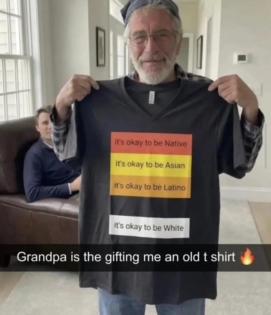 Chaotic Meh meme titled “Grandpa’s Old Shirt.”