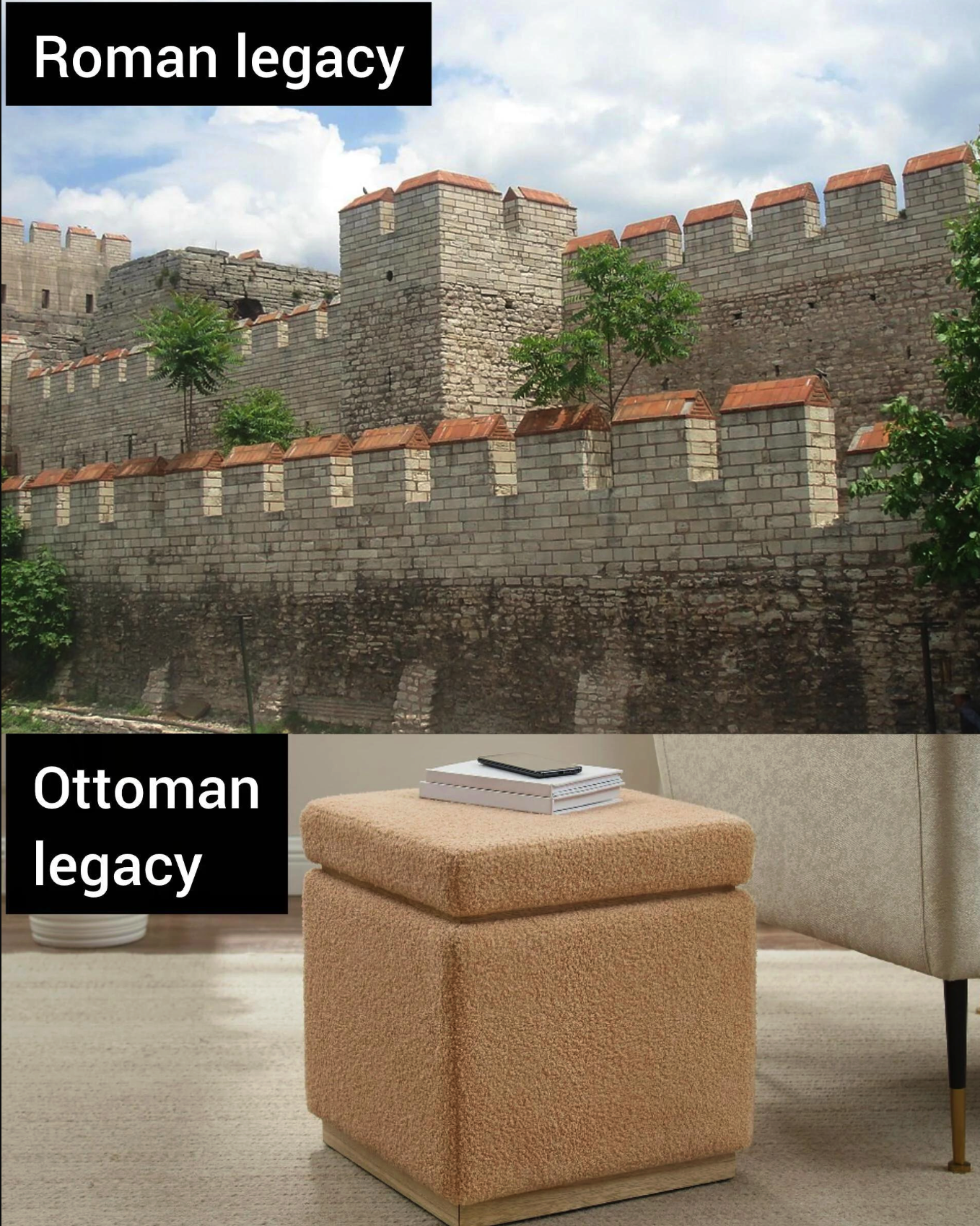 Chaotic Meh meme titled “Roman Legacy vs Ottoman Legacy.”