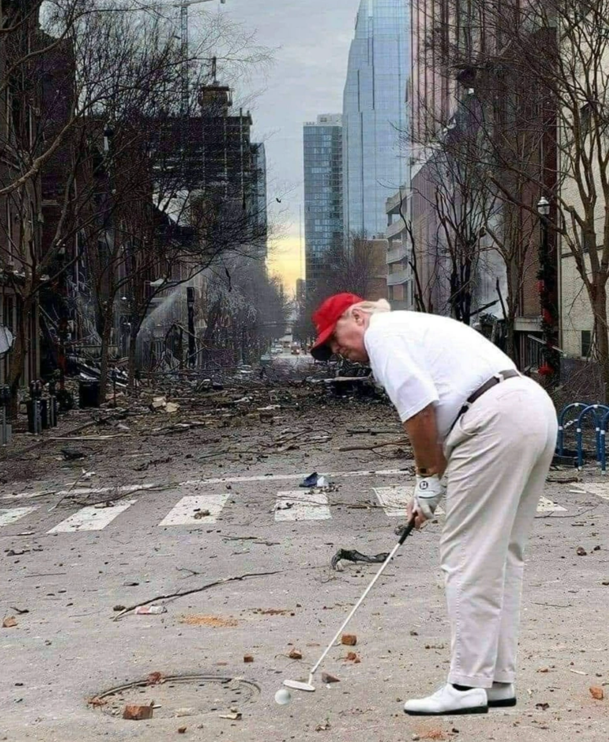 Chaotic Meh meme titled “Golfing Through the Apocalypse.”