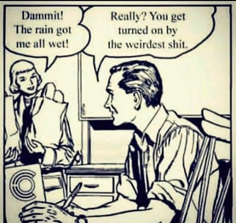 Chaotic Meh meme titled “Rain Got Me All Wet.”