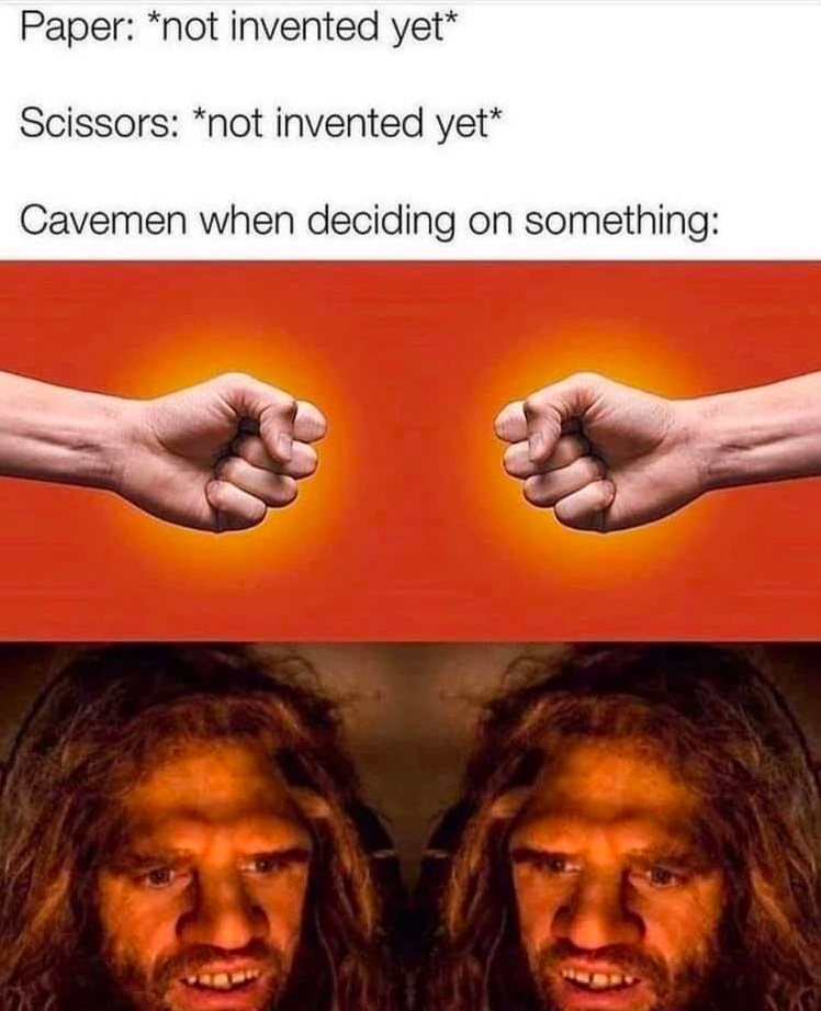 Chaotic Meh meme titled “Rock Always Wins.”