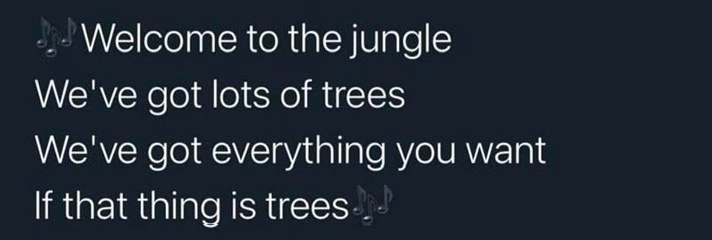 Chaotic Meh meme titled “Welcome To The Jungle Trees.”