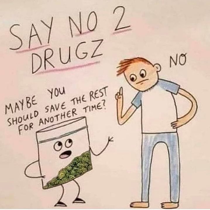 Chaotic Meh meme titled “Say No 2 Drugz.”