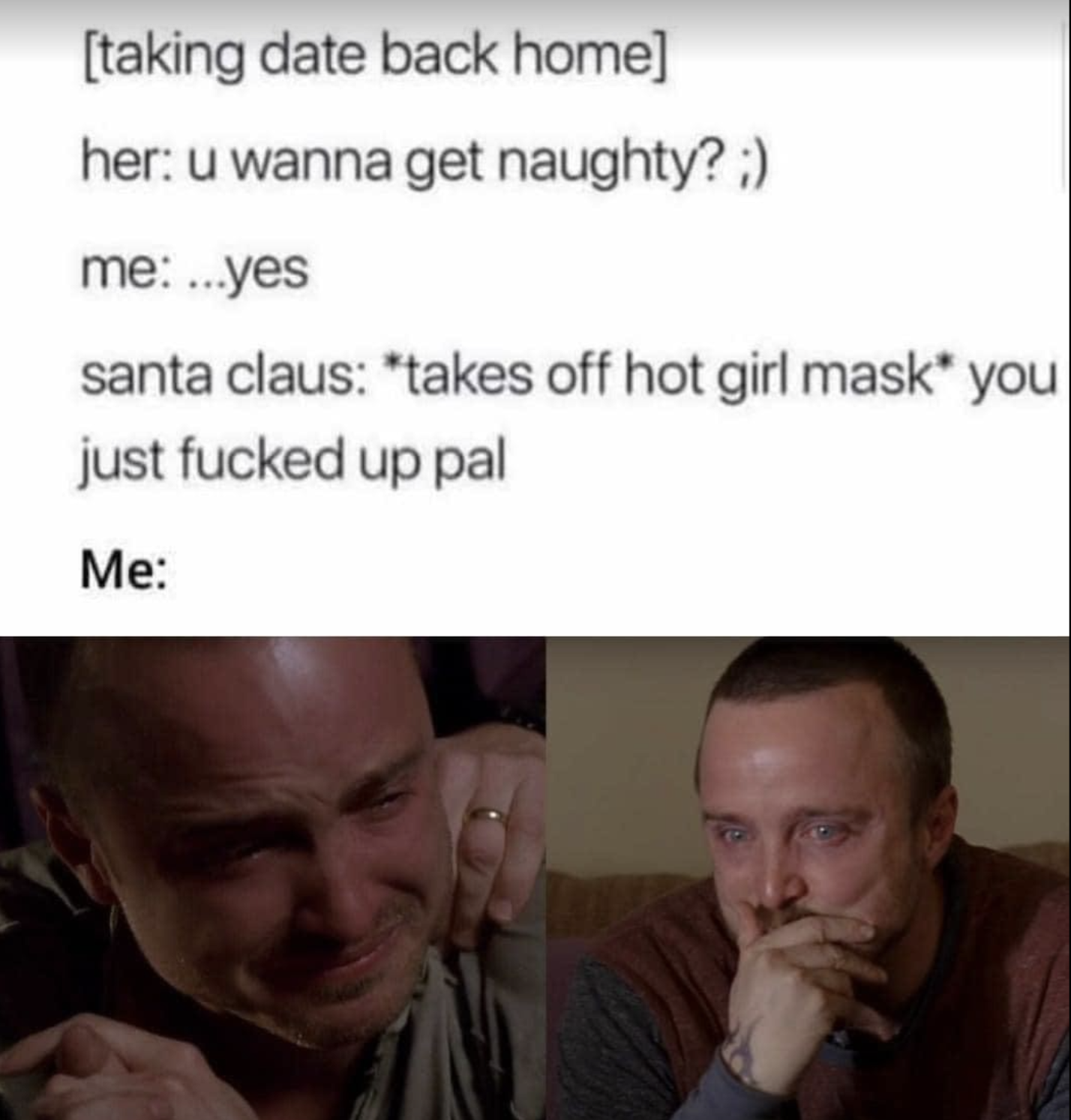 Chaotic Meh meme titled “Santa Claus Hot Girl Mask.”