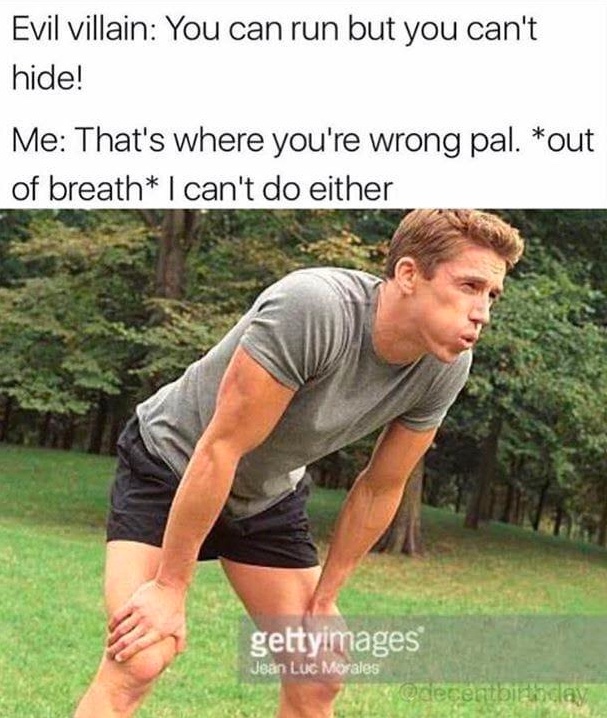 Chaotic Meh meme titled “Cant Run Cant Hide.”