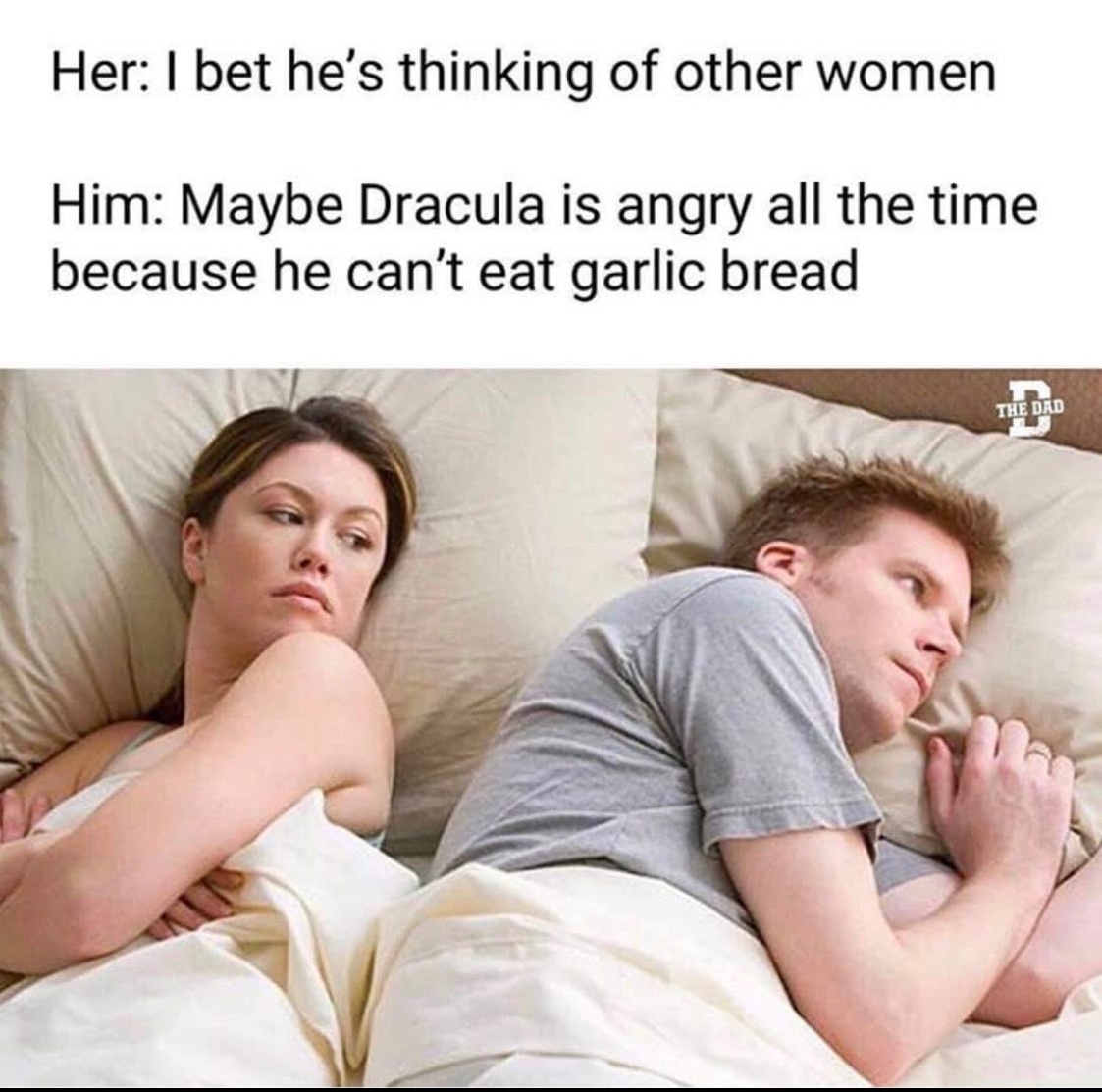 Chaotic Meh meme titled “Maybe Dracula Is Angry All the Time.”