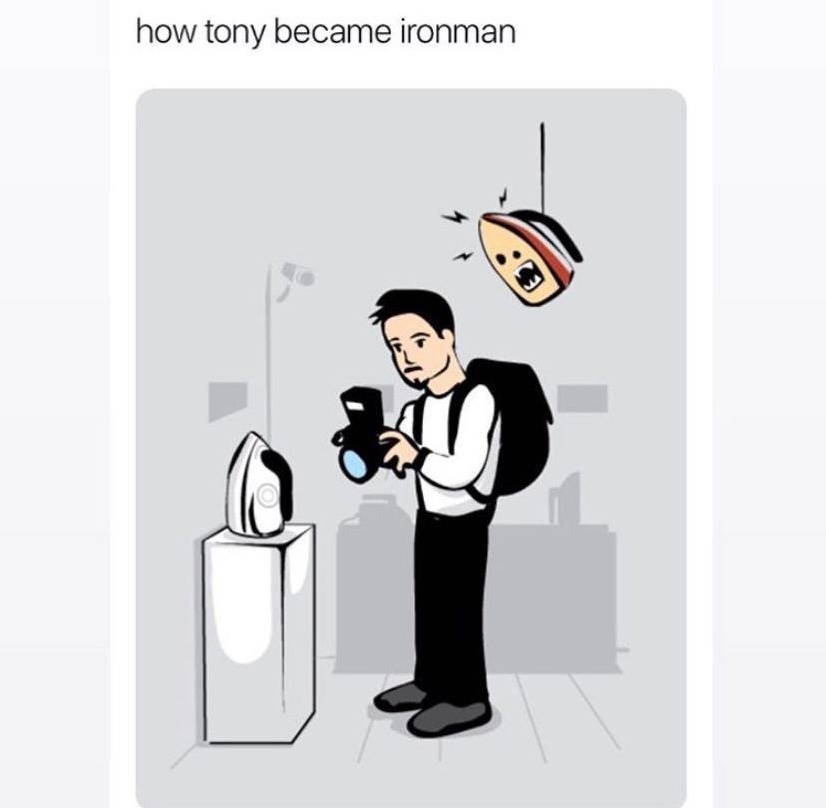 Chaotic Meh meme titled “How Tony Became Ironman.”