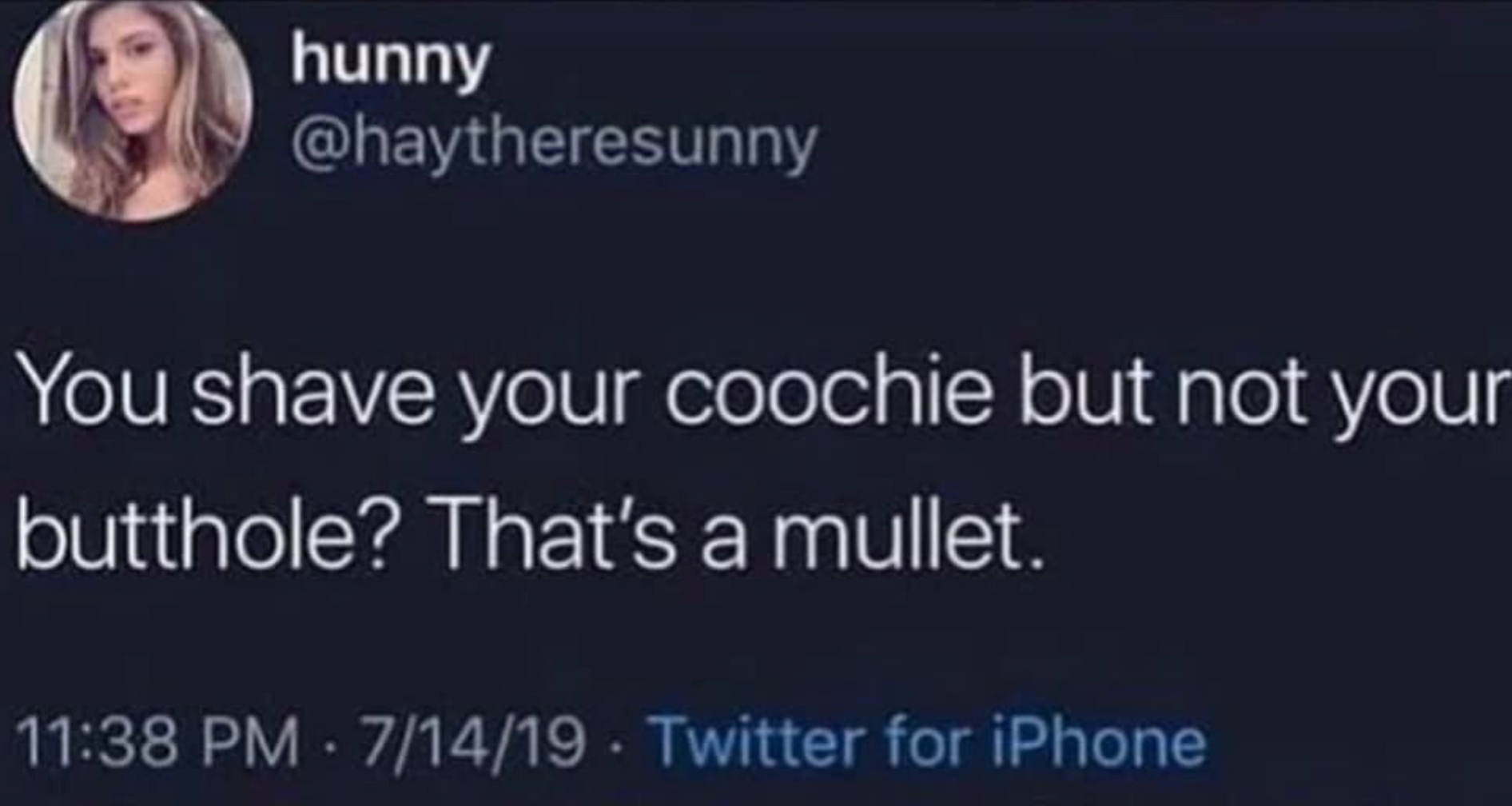 Chaotic Meh meme titled “Coochie Mullet.”
