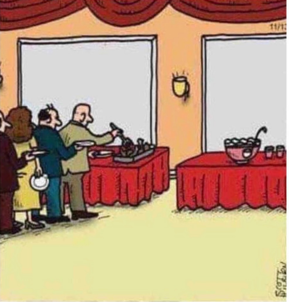 Chaotic Meh meme titled “No Punch Line Buffet.”
