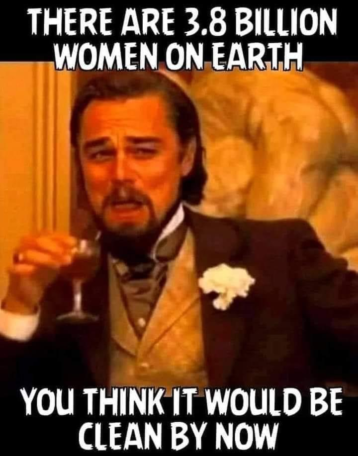 Chaotic Meh meme titled “3.8 Billion Women Clean.”