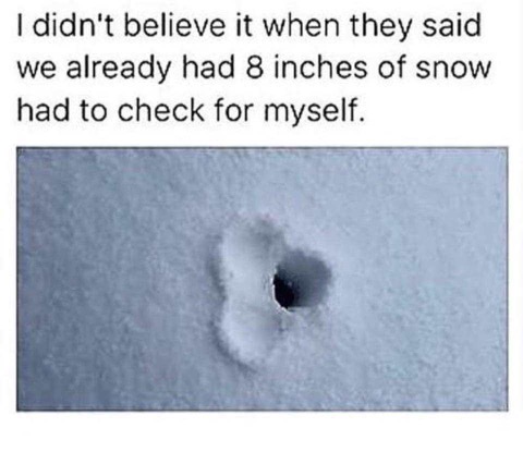 Chaotic Meh meme titled “I Didn’t Believe It When They Said We Already Had 8 Inches of Snow.”