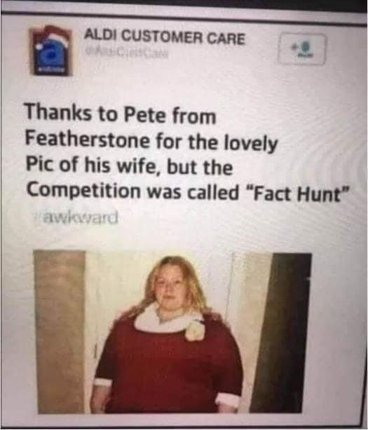 Chaotic Meh meme titled “ALDI Customer Care – Fact Hunt.”