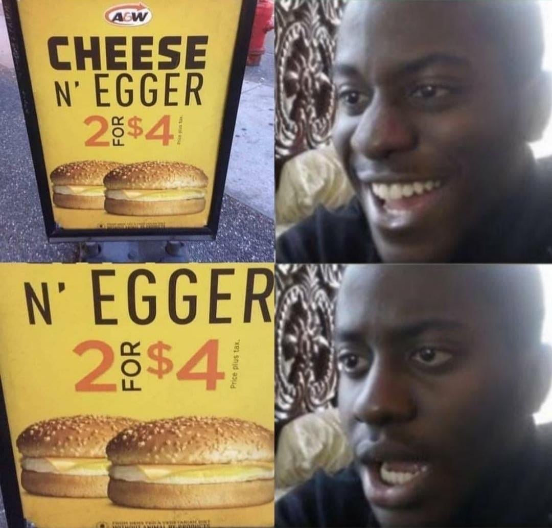 Chaotic Meh meme titled “A&W Cheese N’ Egger 2 for.”