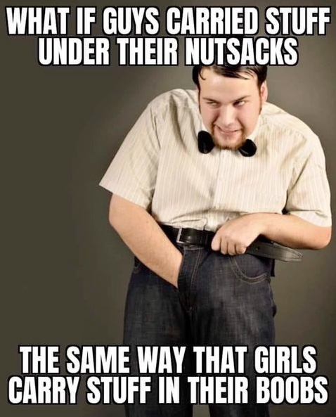 Chaotic Meh meme titled “Carry Stuff Under Nutsacks.”