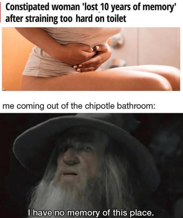 Chaotic Meh meme titled “Constipated Memory.”