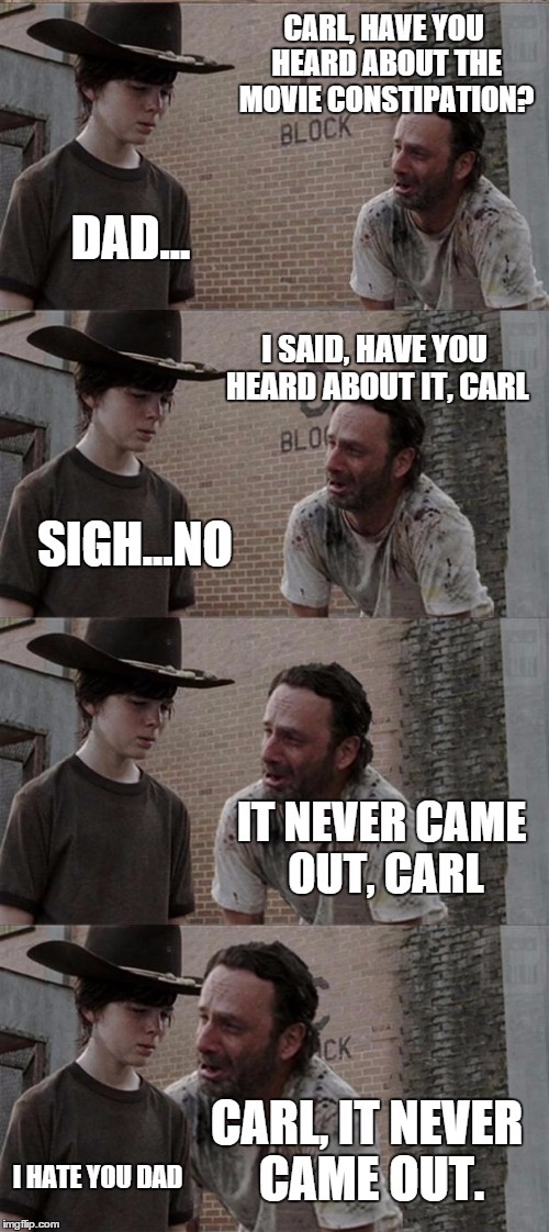 Chaotic Meh meme titled “Constipation Movie Carl.”