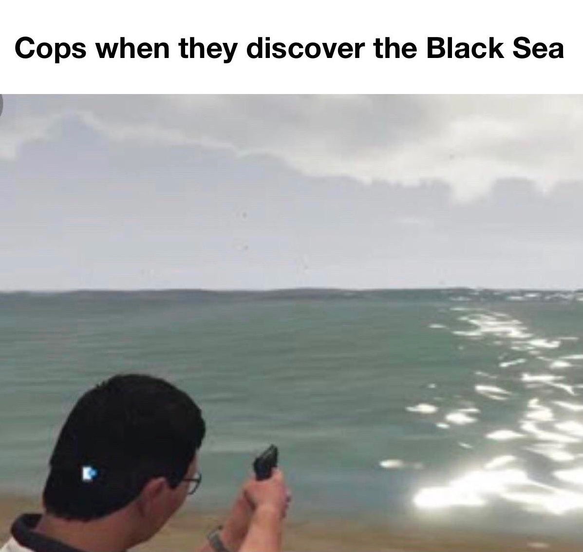 Chaotic Meh meme titled “Cops Discover the Black Sea.”