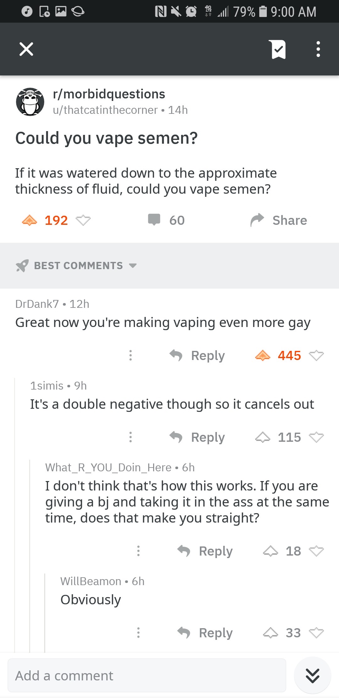 Chaotic Meh meme titled “Could You Vape Semen.”