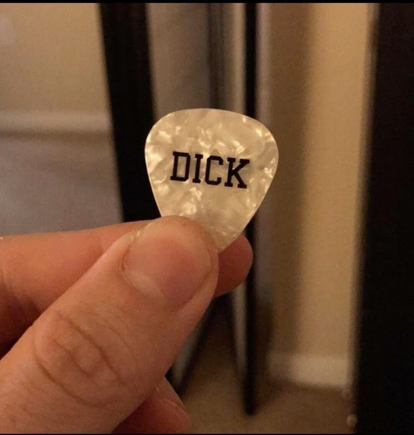 Chaotic Meh meme titled “Dick Guitar Pick.”