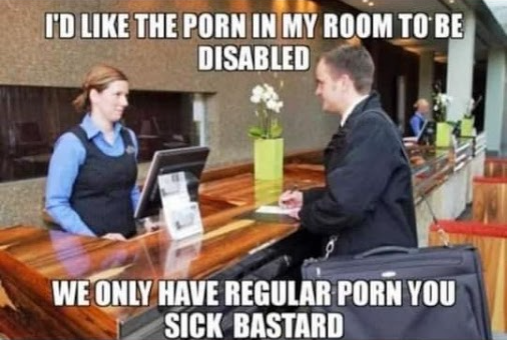 Chaotic Meh meme titled “Disabled Porn.”