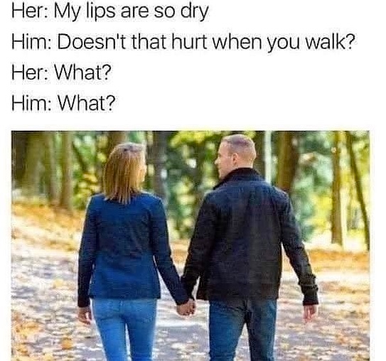 Chaotic Meh meme titled “Dry Lips Hurt When You Walk.”