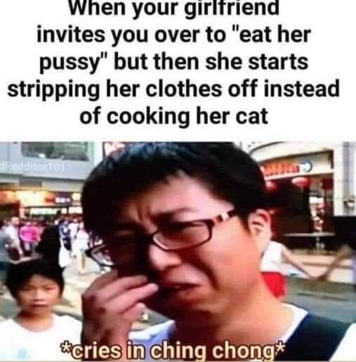 Chaotic Meh meme titled “Eat Her Pussy Cat.”