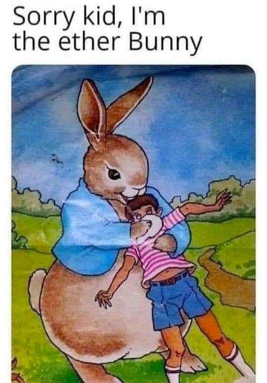 Chaotic Meh meme titled “The Ether Bunny.”