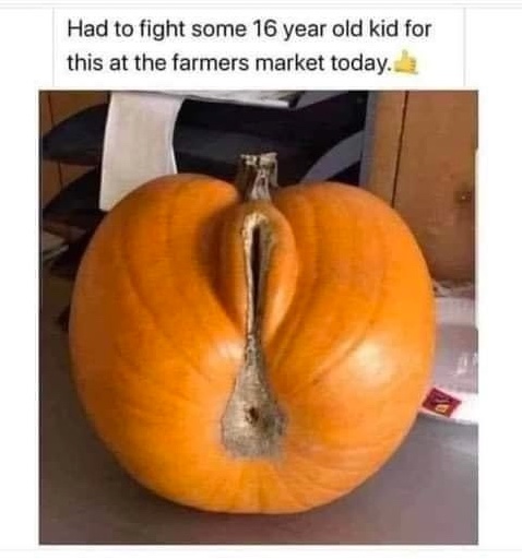Chaotic Meh meme titled “Farmers Market Pumpkin.”