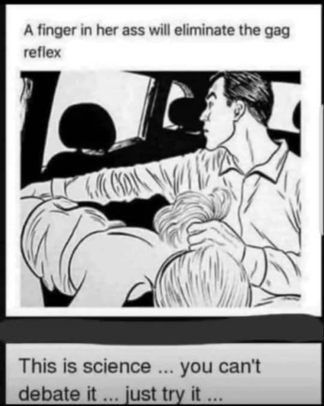 Chaotic Meh meme titled “A Finger in Her Ass Will Eliminate the Gag Reflex.”