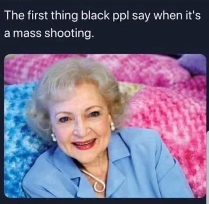 Chaotic Meh meme titled “First Thing Mass Shooting.”