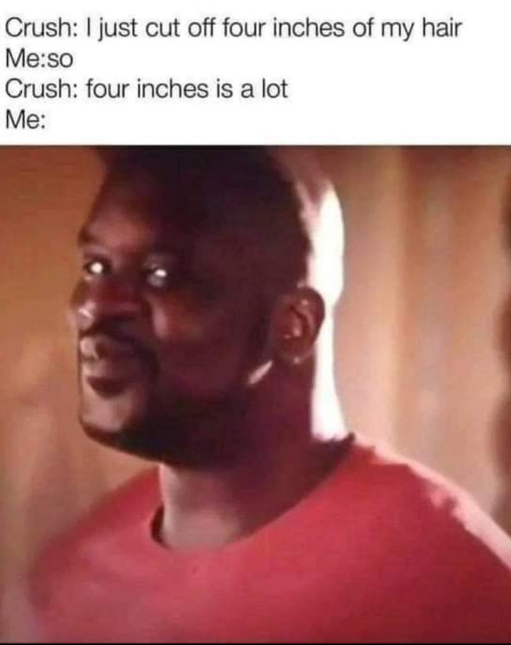 Chaotic Meh meme titled “Four Inches Is A Lot.”