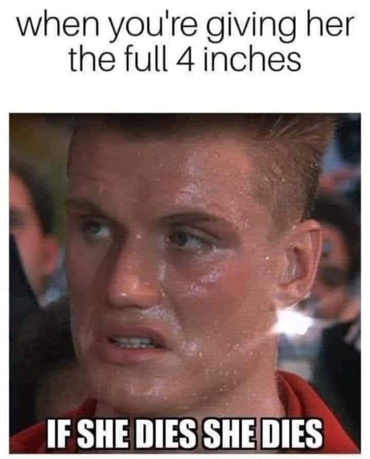 Chaotic Meh meme titled “When You’re Giving Her the Full 4 Inches.”