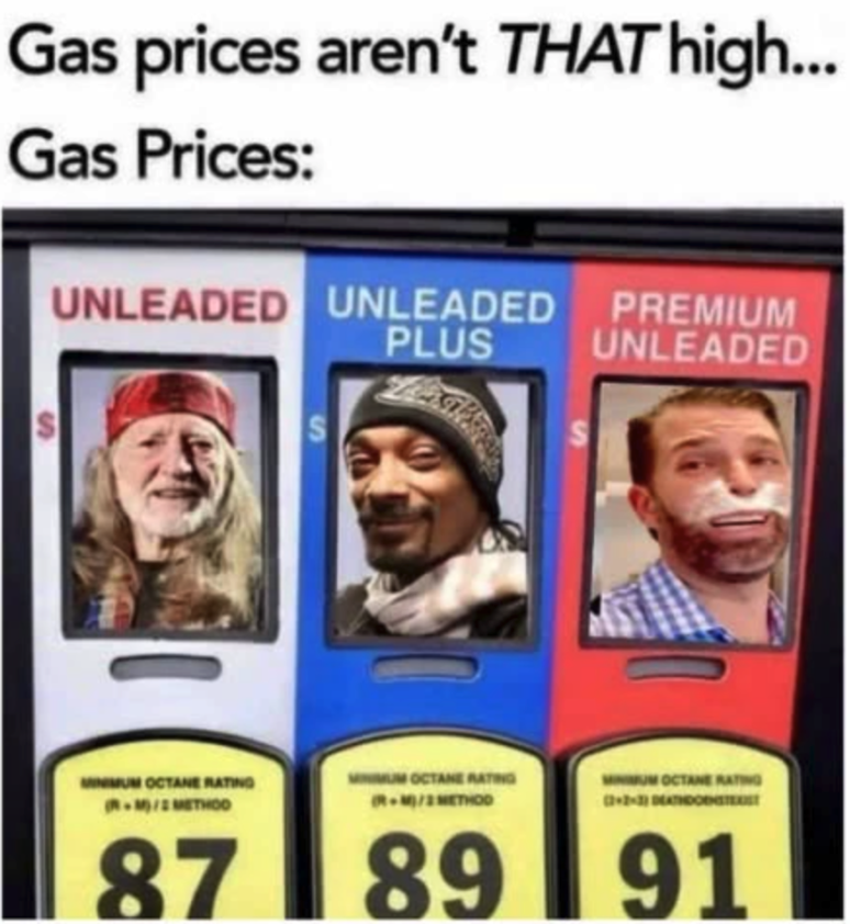 Chaotic Meh meme titled “Gas Prices Aren’t THAT High.”