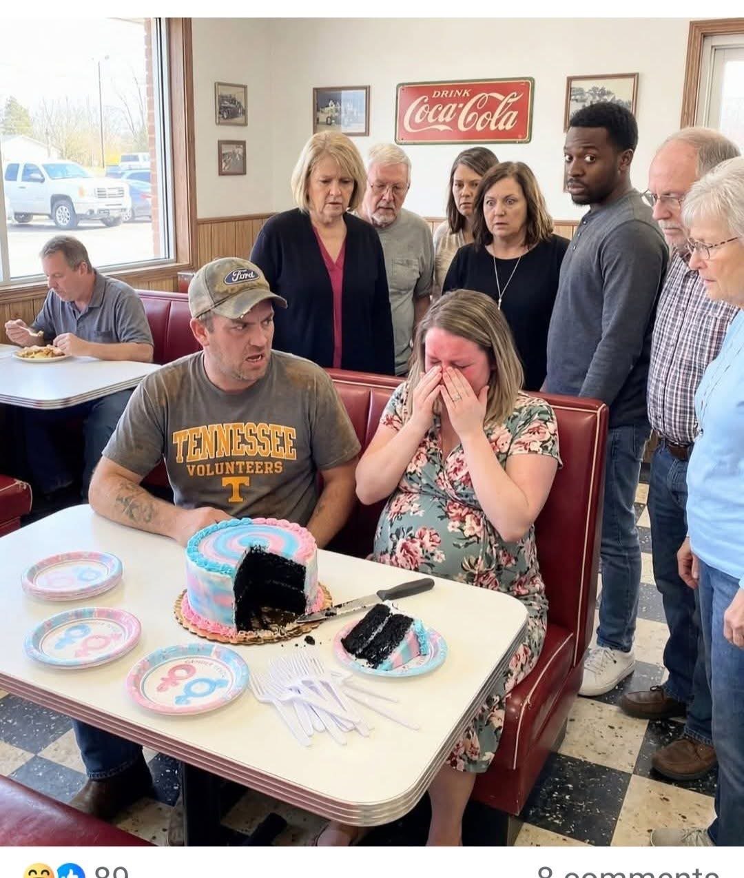 Chaotic Meh meme titled “Gender Reveal Black Cake.”