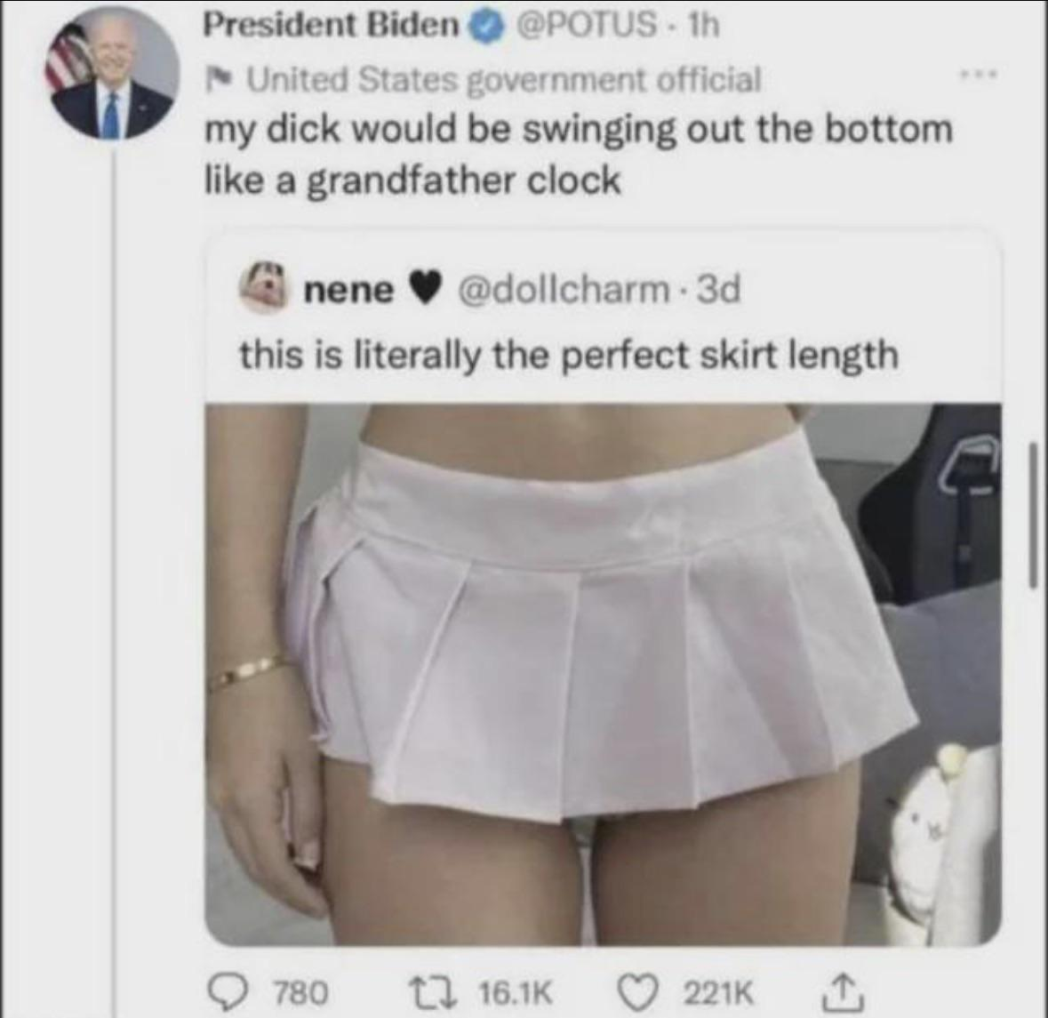 Chaotic Meh meme titled “Grandfather Clock Skirt.”
