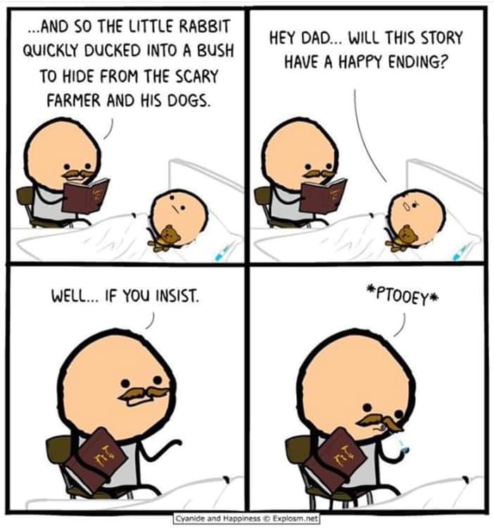 Chaotic Meh meme titled “Happy Ending Rabbit.”