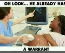 Chaotic Meh meme titled “He Already Has A Warrant.”