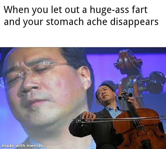 Chaotic Meh meme titled “Huge Fart Stomach Ache.”