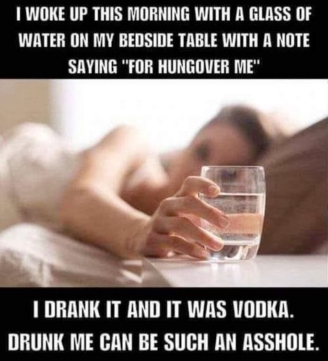 Chaotic Meh meme titled “Hungover Me Vodka.”
