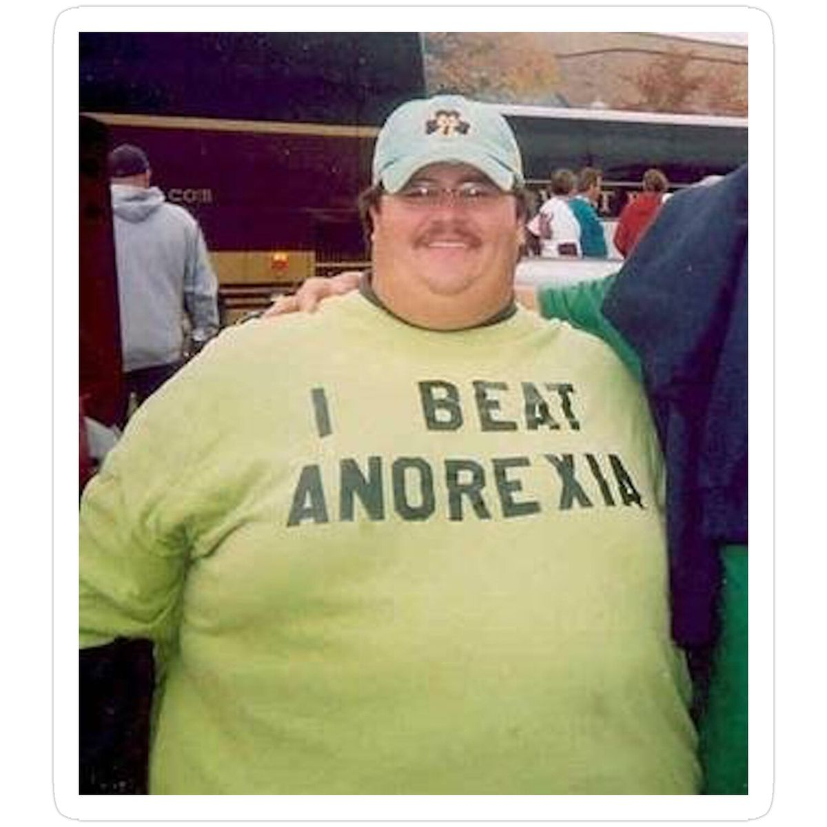 Chaotic Meh meme titled “I Beat Anorexia.”