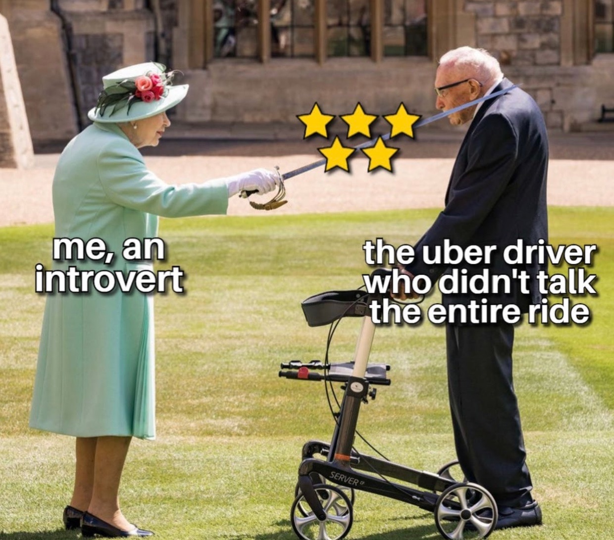 Chaotic Meh meme titled “Introvert Uber Driver.”