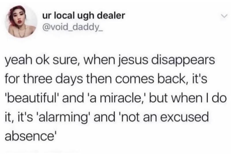 Chaotic Meh meme titled “Not an Excused Absence.”