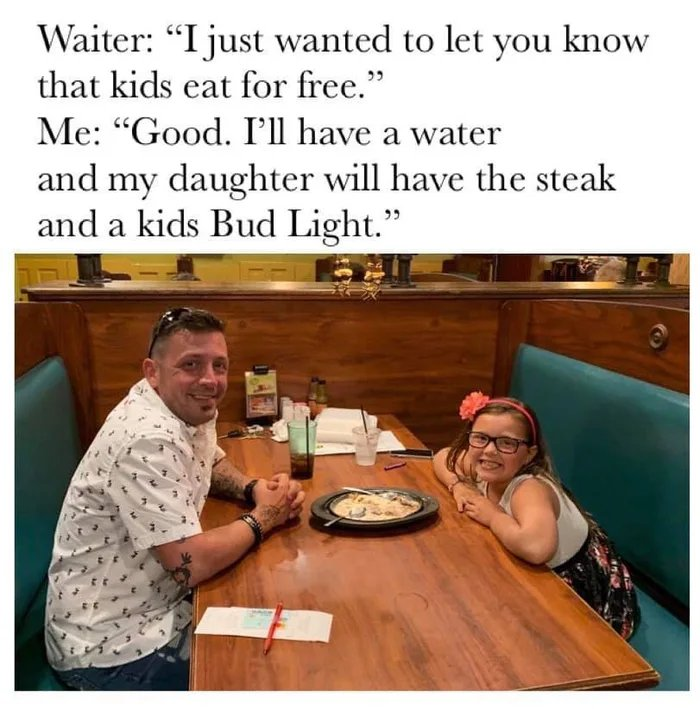 Chaotic Meh meme titled “Kids Eat Free.”