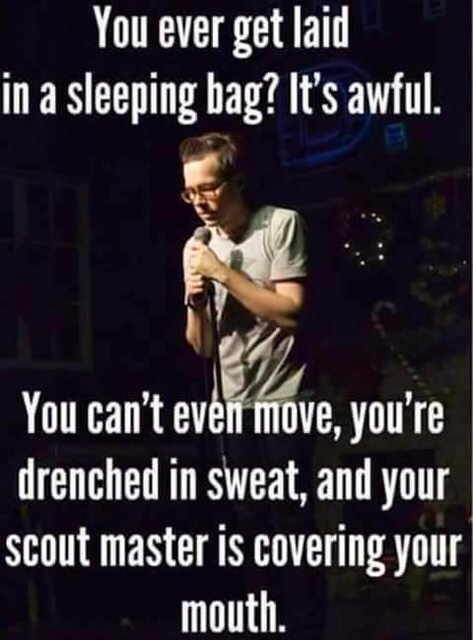 Chaotic Meh meme titled “You Ever Get Laid in a Sleeping Bag.”