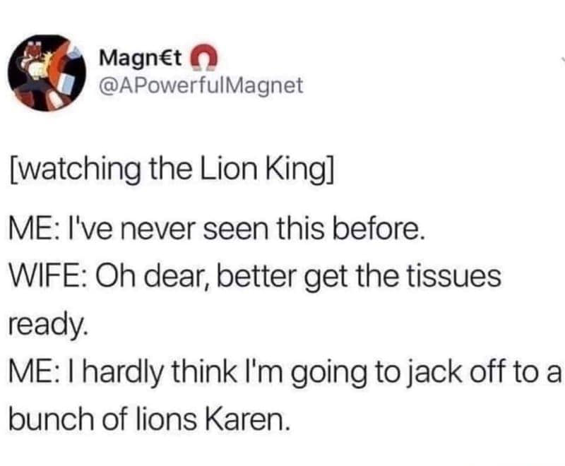 Chaotic Meh meme titled “Watching the Lion King – Better Get the Tissues Ready.”