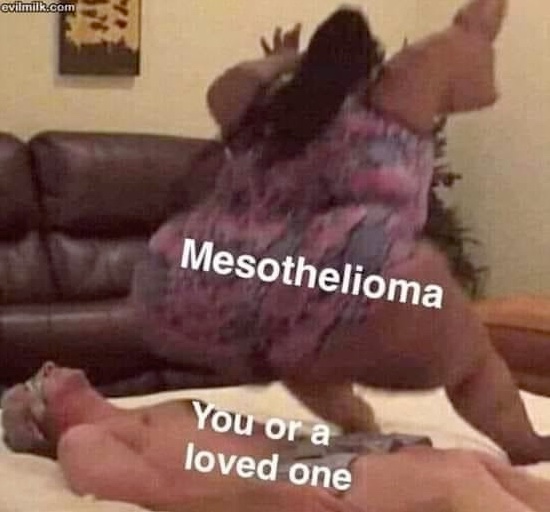 Chaotic Meh meme titled “Mesothelioma You or a Loved One.”